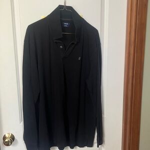 Izod Black Long-Sleeve Polo Shirt with Subtle Logo